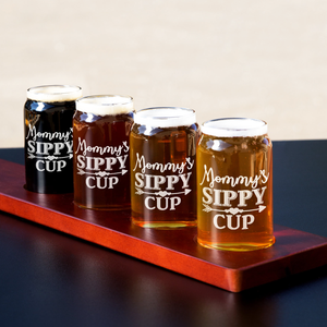  Mommy's Sippy Cup Arrow Etched on 5 oz Beer Glass Can - Set of Four