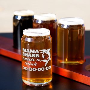  Mama Shark Needs A Drink Etched on 5 oz Beer Glass Can - Set of Four