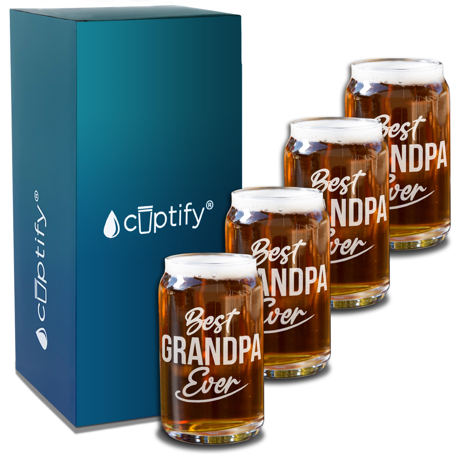  Best Grandpa Ever Etched on 5 oz Beer Glass Can - Set of Four