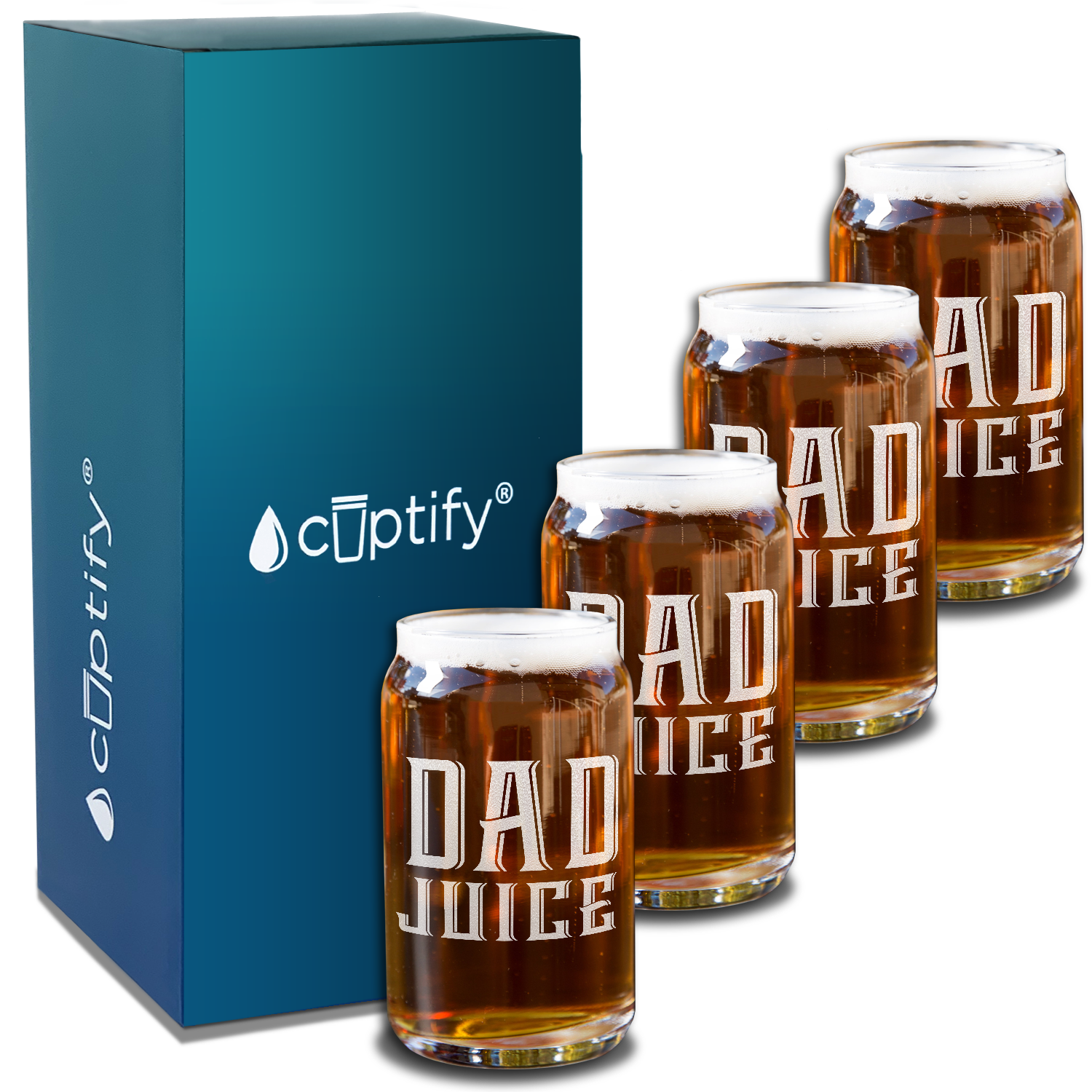 Dad Juice on 5oz Beer Glass Can - Set of Four