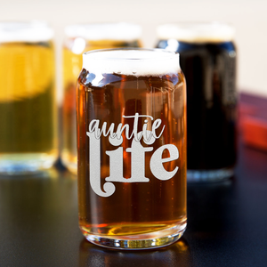  Auntie Life Etched on 5 oz Beer Glass Can - Set of Four