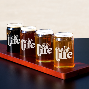  Auntie Life Etched on 5 oz Beer Glass Can - Set of Four