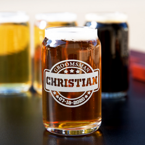  Personalized Groomsman Etched on 5 oz Beer Glass Can - Set of Four