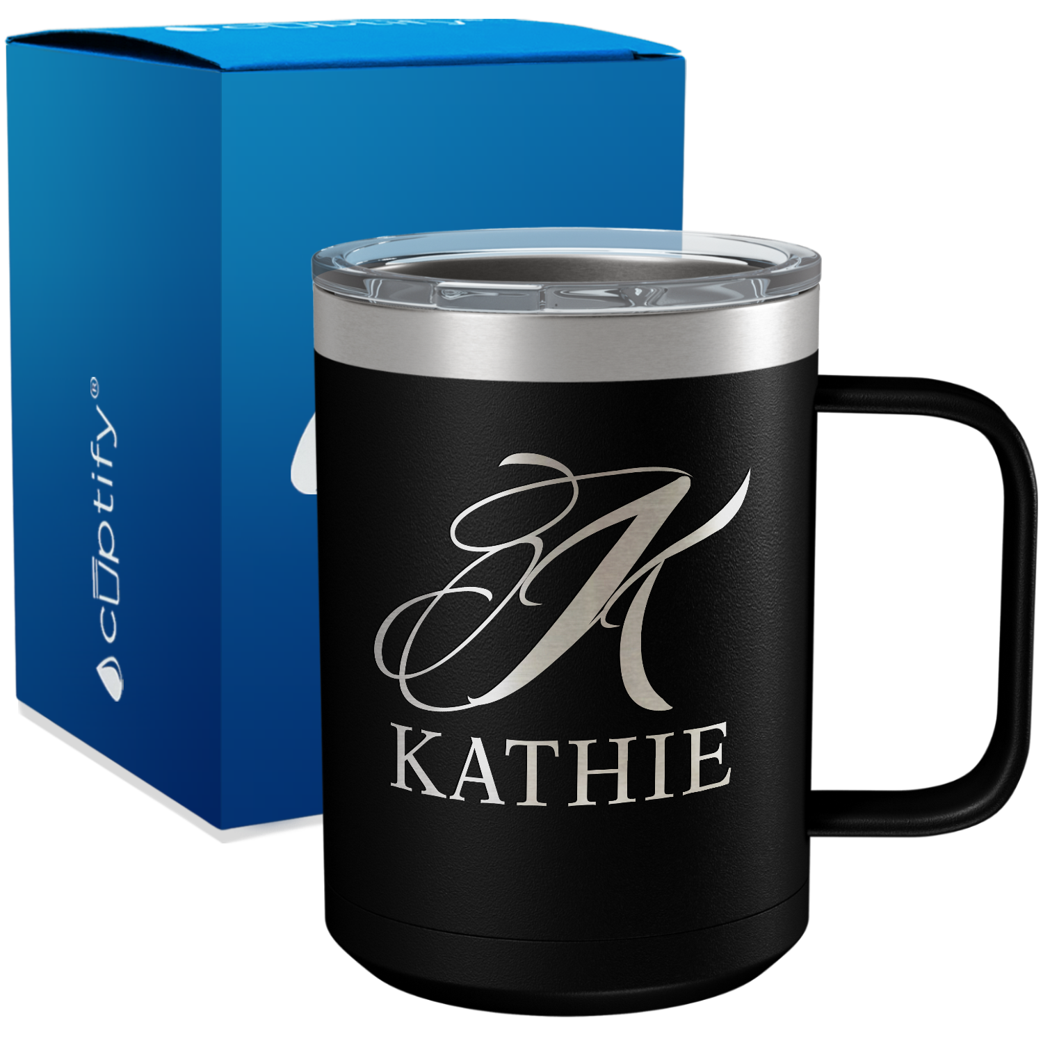 Personalized Script Initial and Name Engraved on 15oz Coffee Mug