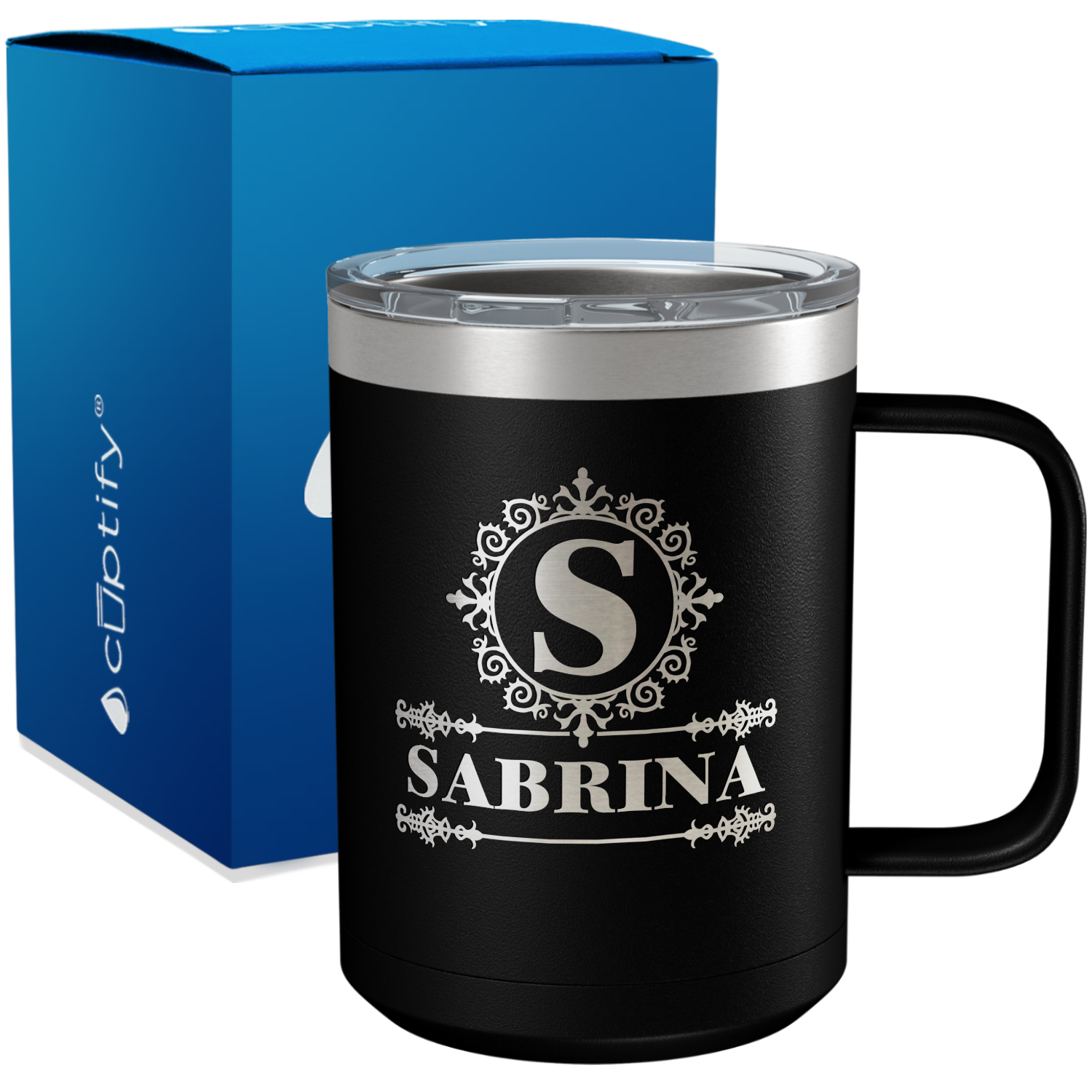 Personalized Ultramodern Initial and Name Engraved on 15oz Coffee Mug