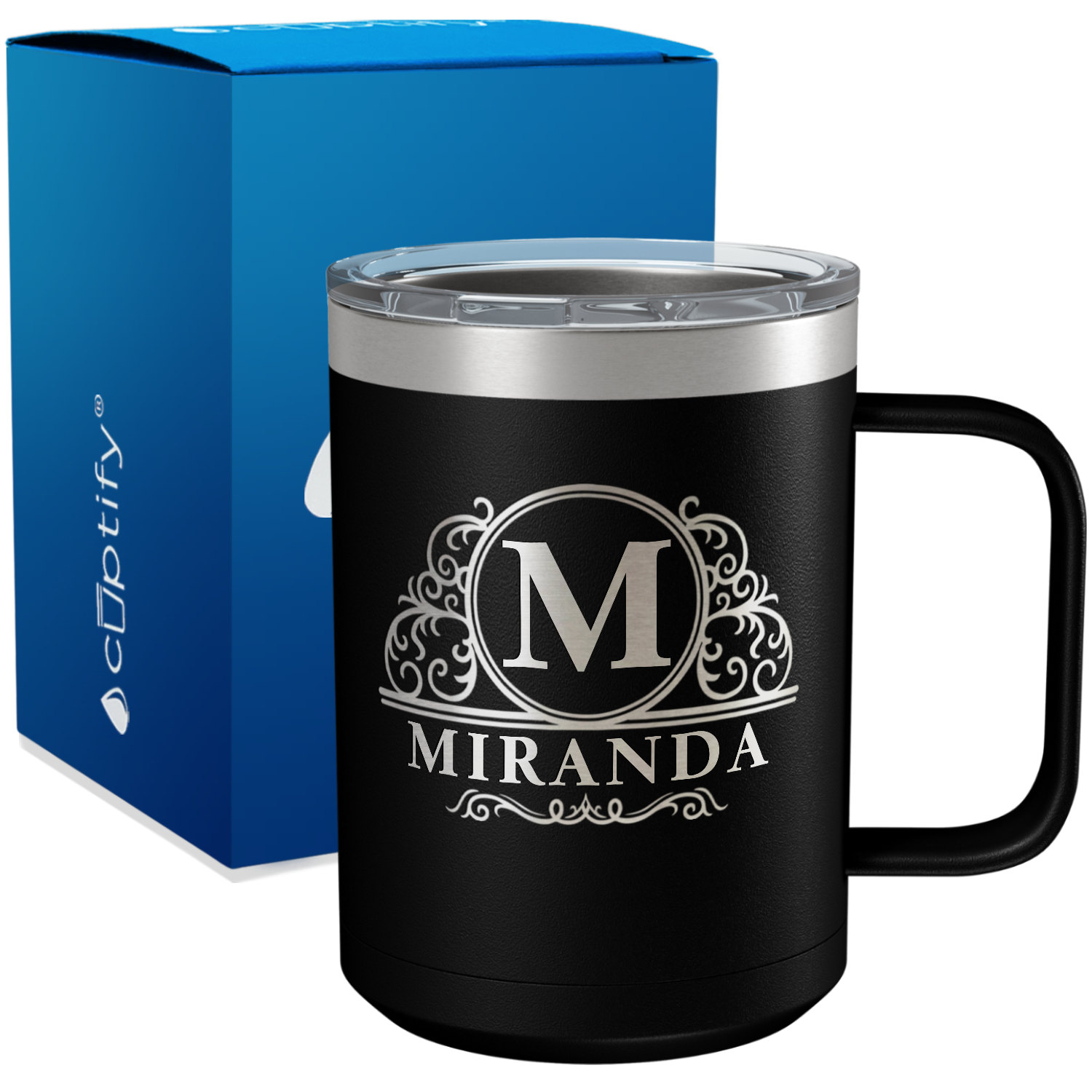 Personalized Elaborate Circle Engraved on 15oz Coffee Mug