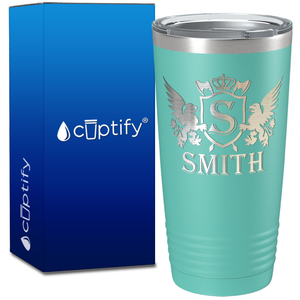 Personalized Monogram Initial Badge Crown Engraved on 20oz Tumbler