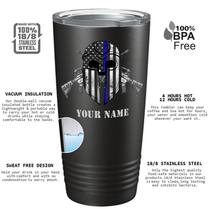 Personalized Thin Blue Peacemaker Police 20oz Black Tumbler