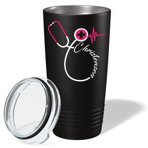 Doctors Stethoscope Pink Cross on Black 20oz Tumbler