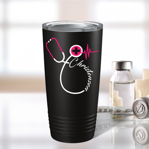 Doctors Stethoscope Pink Cross on Black 20oz Tumbler