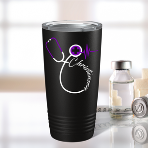 Doctors Stethoscope Purple Cross on Black 20oz Tumbler