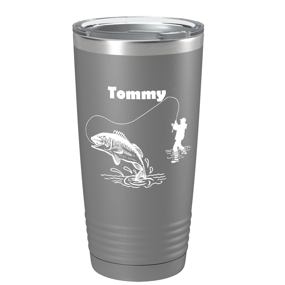 Cup Stainless Steel Tumbler Fishing Print Double Wall Vacuum