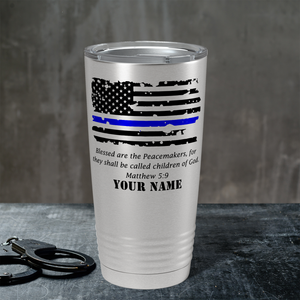 Personalized Thin Blue Flag Peacemakers 20oz Stainless Police Tumbler