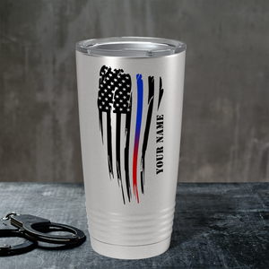 Personalized Thin Red and Blue Line American Flag Police 20oz Stainless Tumbler