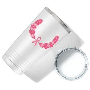 Feather and Cancer Ribbon on White 20oz Tumbler