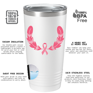 Feather and Cancer Ribbon on White 20oz Tumbler