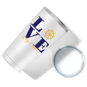 Navy Love on White 20 oz Stainless Steel Tumbler