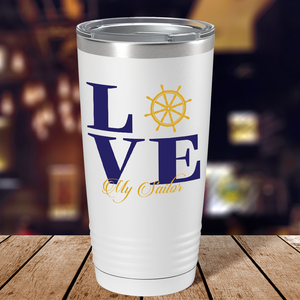 Navy Love on White 20 oz Stainless Steel Tumbler