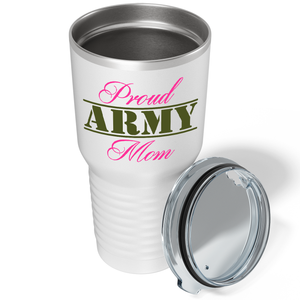 Proud Army Mom on White 30 oz Stainless Steel Tumbler